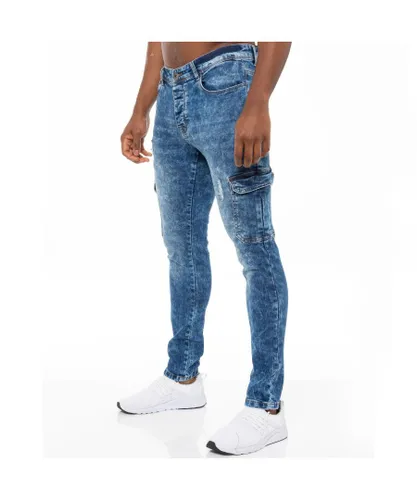 Enzo Mens Skinny Ripped Jeans - Blue Cotton
