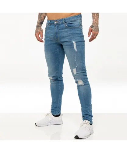 Enzo Mens Skinny Ripped Jeans - Sky Blue Cotton