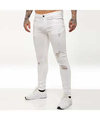 Enzo Mens Skinny Ripped Jeans - White Cotton