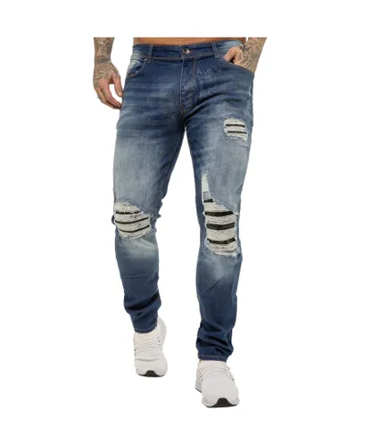 Enzo Mens Skinny Stretch Denim Jeans - Blue Cotton