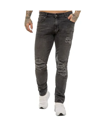 Enzo Mens Skinny Stretch Denim Jeans - Grey Cotton