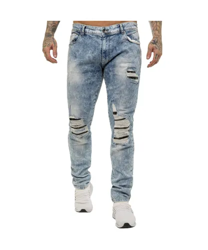 Enzo Mens Skinny Stretch Denim Jeans - Sky Blue Cotton