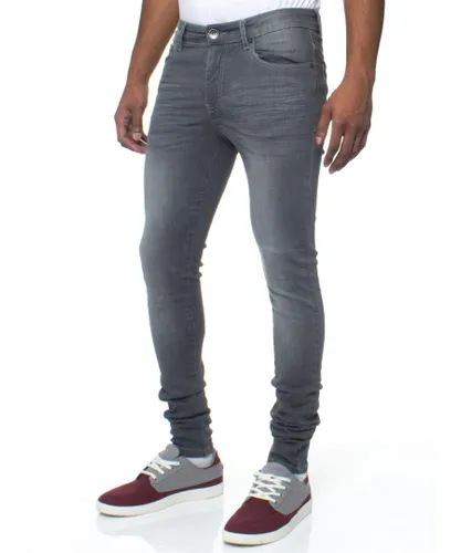 Enzo Mens Skinny Super Stretch Denim Jeans - Grey Cotton