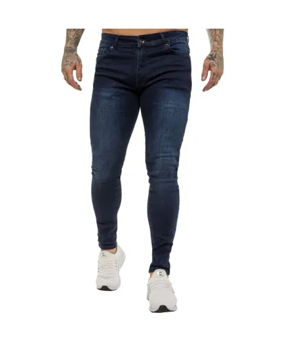 Enzo Mens Skinny Super Stretch Denim Jeans - Navy Cotton