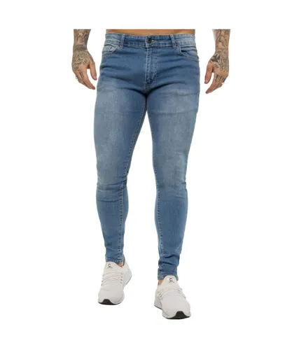 Enzo Mens Skinny Super Stretch Denim Jeans - Sky Blue Cotton