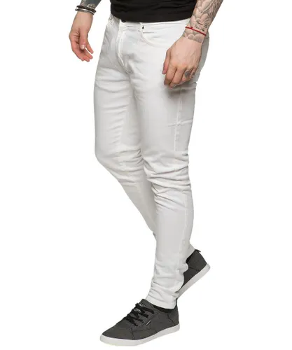 Enzo Mens Skinny Super Stretch Denim Jeans - White Cotton