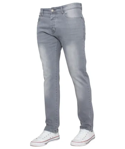 Enzo Mens Slim Stretch Denim Jeans - Grey Cotton