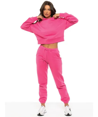 Enzo Womens Cropped Hoodie Tracksuit - Pink Cotton