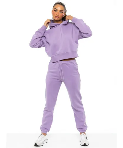 Enzo Womens Cropped Hoodie Tracksuit - Purple Cotton