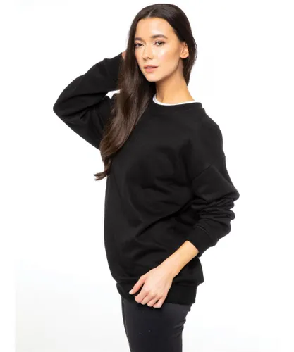 Enzo Womens Ladies Embriodered Oversized Sweatshirt - Black Cotton