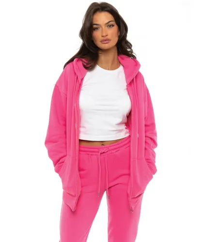 Enzo Womens Oversized Zip Hoodie - Pink Cotton