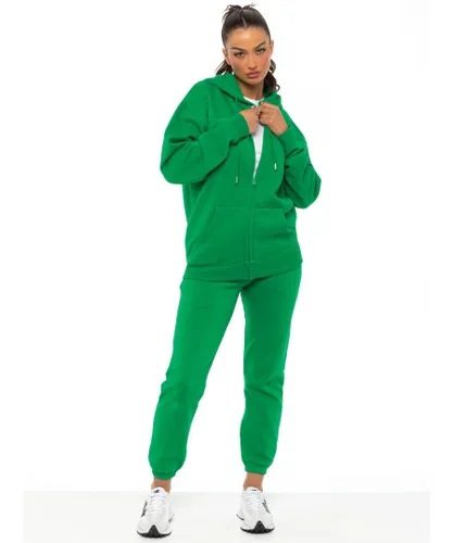 Enzo Womens Oversized Zip Hoodie Tracksuit Set - Green Cotton