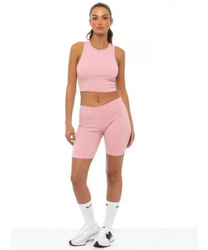 Enzo Womens Ribbed Vest Tracksuit Set - Pink Cotton