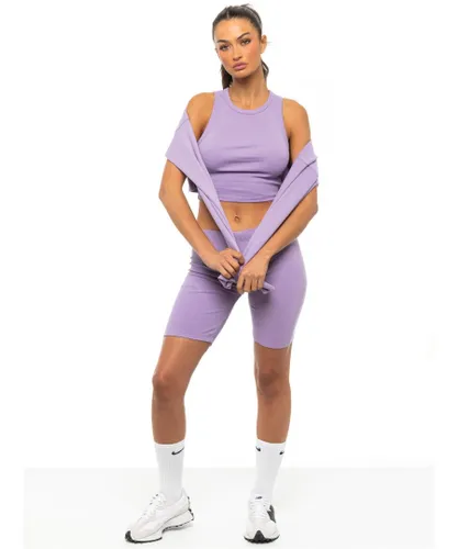 Enzo Womens Ribbed Vest Tracksuit Set - Purple Cotton