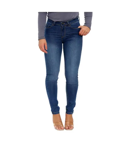 Enzo Womens Skinny Stretched Jeans - Blue/Navy Cotton