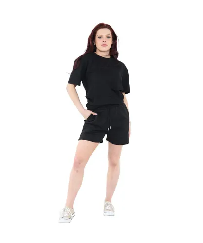 Enzo Womens T-Shirt Tracksuit With Shorts - Black Polycotton