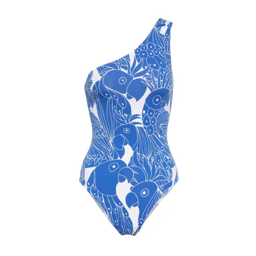 Eres , Tropical Twist One-Shoulder Swimsuit ,Blue female, Sizes: