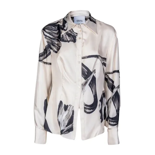 Erika Cavallini , Floral Silk Shirt. Slim Fit. Made in Italy. ,White female, Sizes: