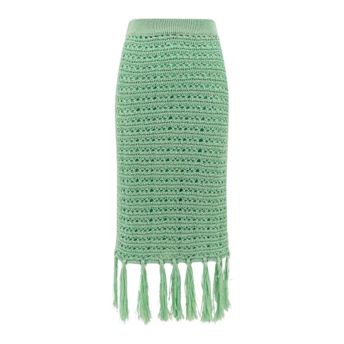 Erika Cavallini , Fringed Skirt with Perforated Motif ,Green female, Sizes: