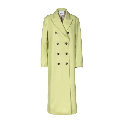 Erika Cavallini , Long Double-Breasted Coat with Peak Lapels ,Green female, Sizes: