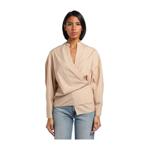Erika Cavallini , Shirt with Korean neck and crossing with crossing ,Beige female, Sizes: