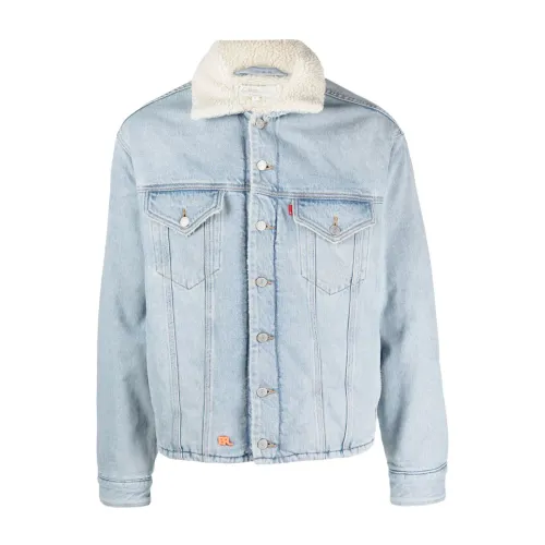 ERL , Denim Jacket with Faux Fur Lining ,Blue male, Sizes: