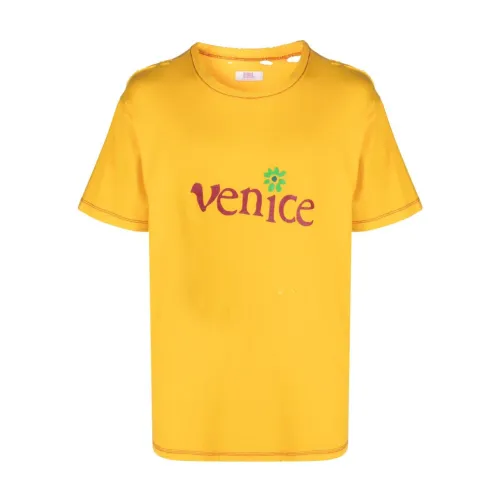 ERL , Yellow Cotton T-shirt with Front Print ,Yellow male, Sizes:
