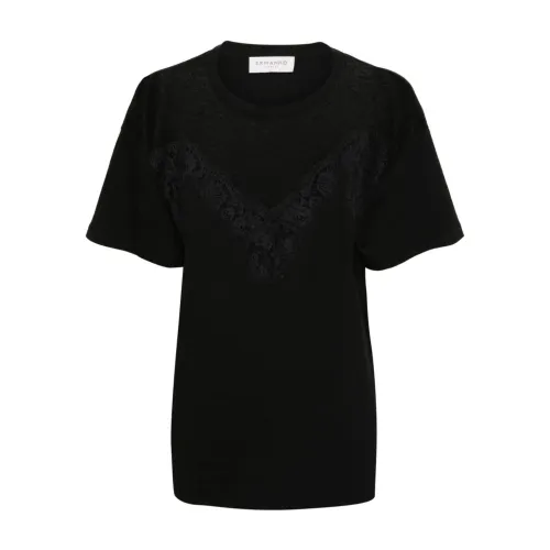 Ermanno Scervino , Black Floral-Lace T-shirt with Mesh Panel ,Black female, Sizes: