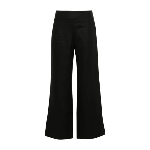Ermanno Scervino , Black Linen Slub Texture Trousers ,Black female, Sizes: