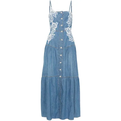 Ermanno Scervino , Blue and White Floral Lace Denim Dress ,Blue female, Sizes: