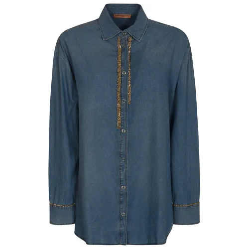 Ermanno Scervino , Blue Cotton Classic Collar Shirt ,Blue female, Sizes: