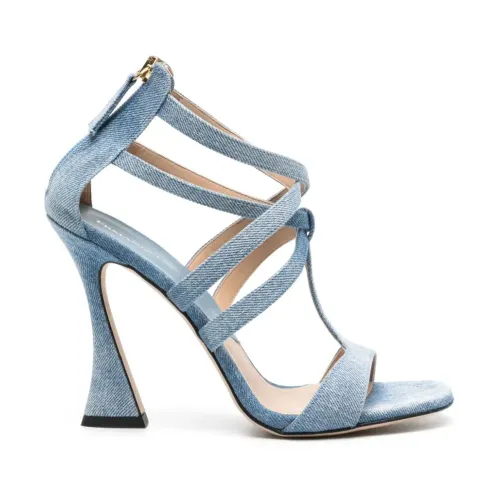 Ermanno Scervino , Blue Denim High Heel Woven Sandals ,Blue female, Sizes: