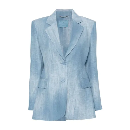 Ermanno Scervino , Blue Denim Print Jacket with Notched Lapels ,Blue female, Sizes: