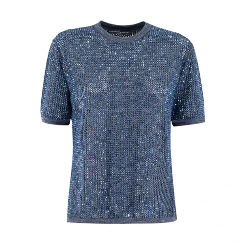 Ermanno Scervino , Crystal Embellished Knitted T-Shirt ,Blue female, Sizes:
