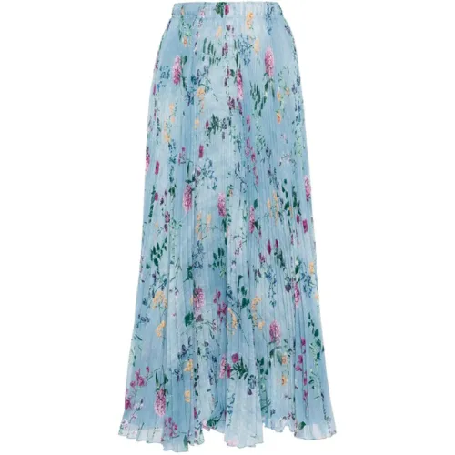 Ermanno Scervino , Floral Denim Pleated Skirt ,Blue female, Sizes: