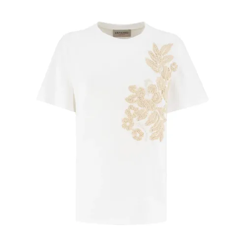 Ermanno Scervino , Floral Embroidered Cotton T-Shirt ,White female, Sizes:
