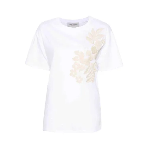 Ermanno Scervino , Floral-embroidered Jersey T-shirt ,White female, Sizes: