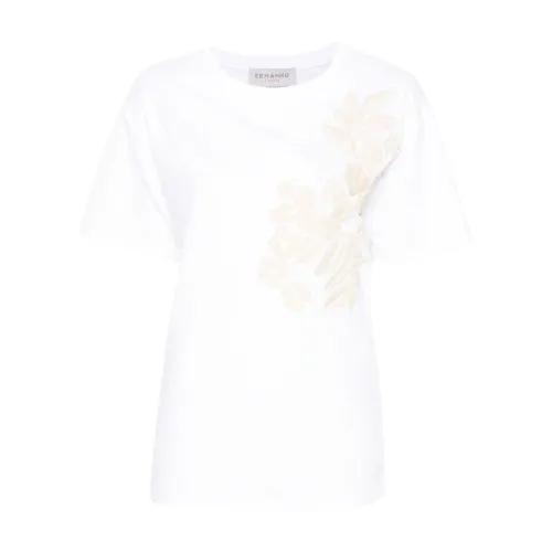 Ermanno Scervino , Floral Embroidered T-shirt in White ,White female, Sizes:
