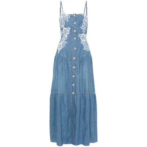 Ermanno Scervino , Floral Lace Denim Dress ,Blue female, Sizes:
