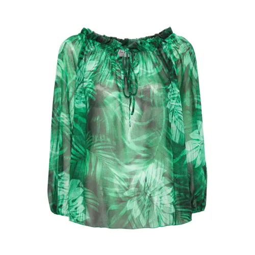 Ermanno Scervino , Leaf-print Blouse, Green, Ruffle Collar ,Green female, Sizes:
