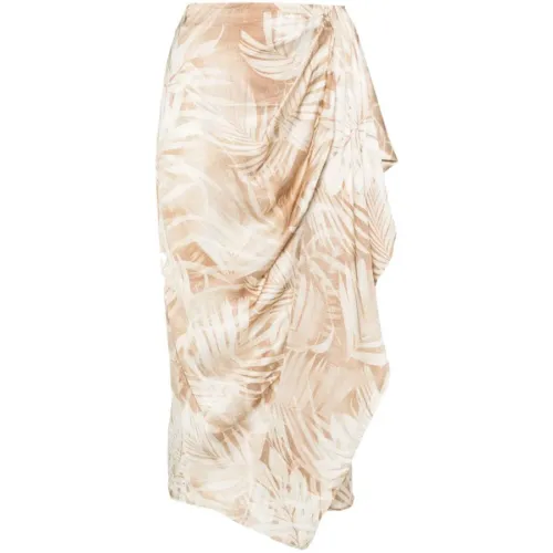 Ermanno Scervino , Leaf-Print Draped Skirt ,Beige female, Sizes: