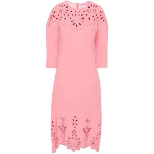 Ermanno Scervino , Pink Crepe Dress with Broderie Anglaise ,Pink female, Sizes: