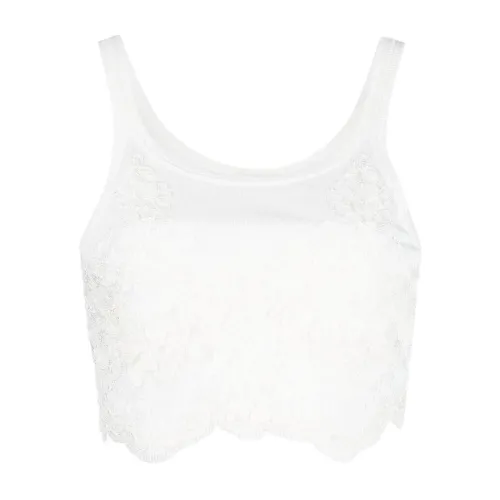 Ermanno Scervino , White Ribbed Cotton Crop Top with Lace ,White female, Sizes:
