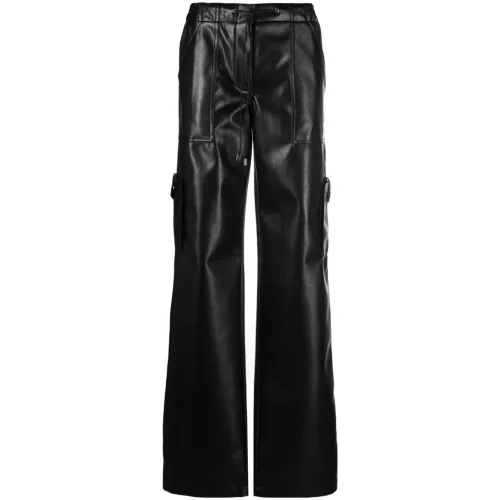 Ermanno Scervino , Wide Black Faux Leather Trousers ,Black female, Sizes: