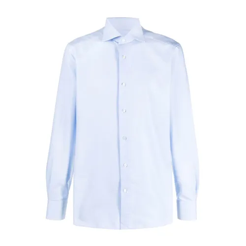 Ermenegildo Zegna , Blue Cotton Poplin Shirt with Pointed Collar and Button Closure ,Blue male, Sizes: