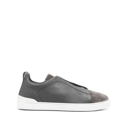 Ermenegildo Zegna , Leather Triple Stitch Sneakers ,Gray male, Sizes: