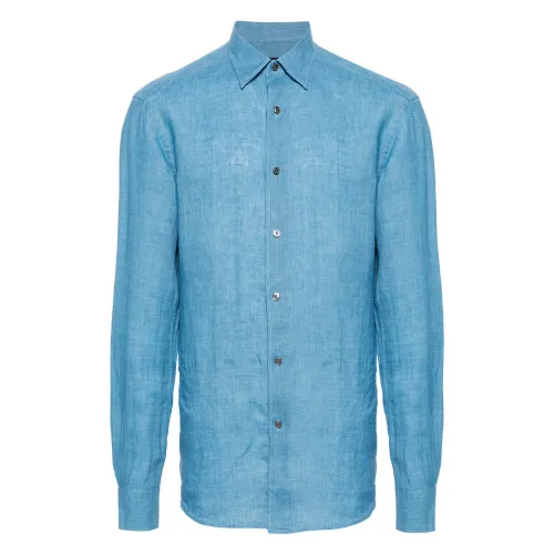 Ermenegildo Zegna , Linen Shirt Classic Style ,Blue male, Sizes: