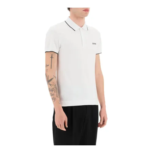 Ermenegildo Zegna , Logoed Cotton Polo Shirt with Contrast Trims ,White male, Sizes: