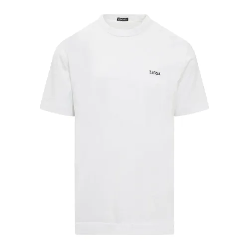 Ermenegildo Zegna , White Crew Neck T-shirt with Embroidered Logo ,White male, Sizes: