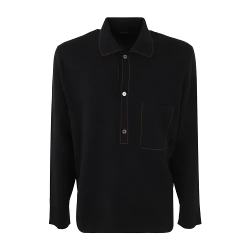 Ermenegildo Zegna , Wool AND Silk Long Sleeves Polo ,Black male, Sizes: